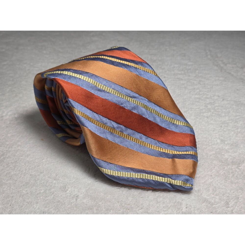 H&H Men's 100% Silk Orange Stripe Necktie